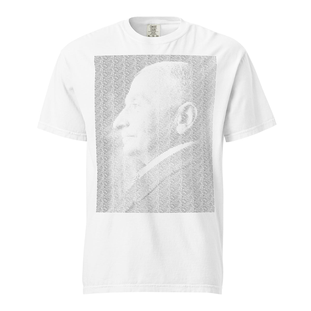 Ludwig von Mises portrait made from repeated quote text on a typographic graphic t-shirt.