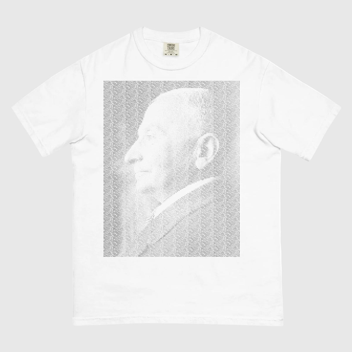 Ludwig von Mises portrait made from repeated quote text on a typographic graphic t-shirt.