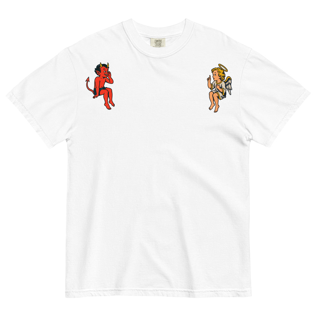 White Free Will &amp; Associates angel and devil shoulder tee, front view