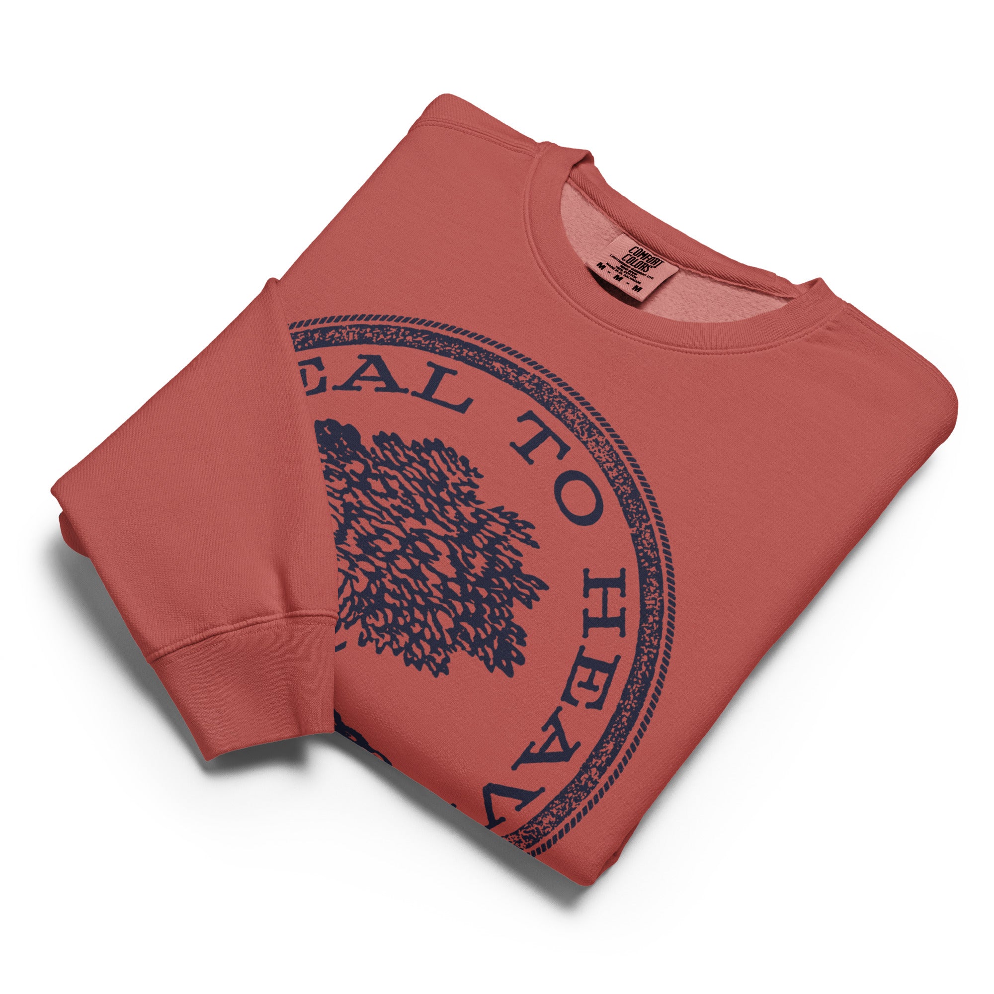 Folded red An Appeal to Heaven Unisex Garment-dyed fleece Crewneck Sweatshirt on a white background