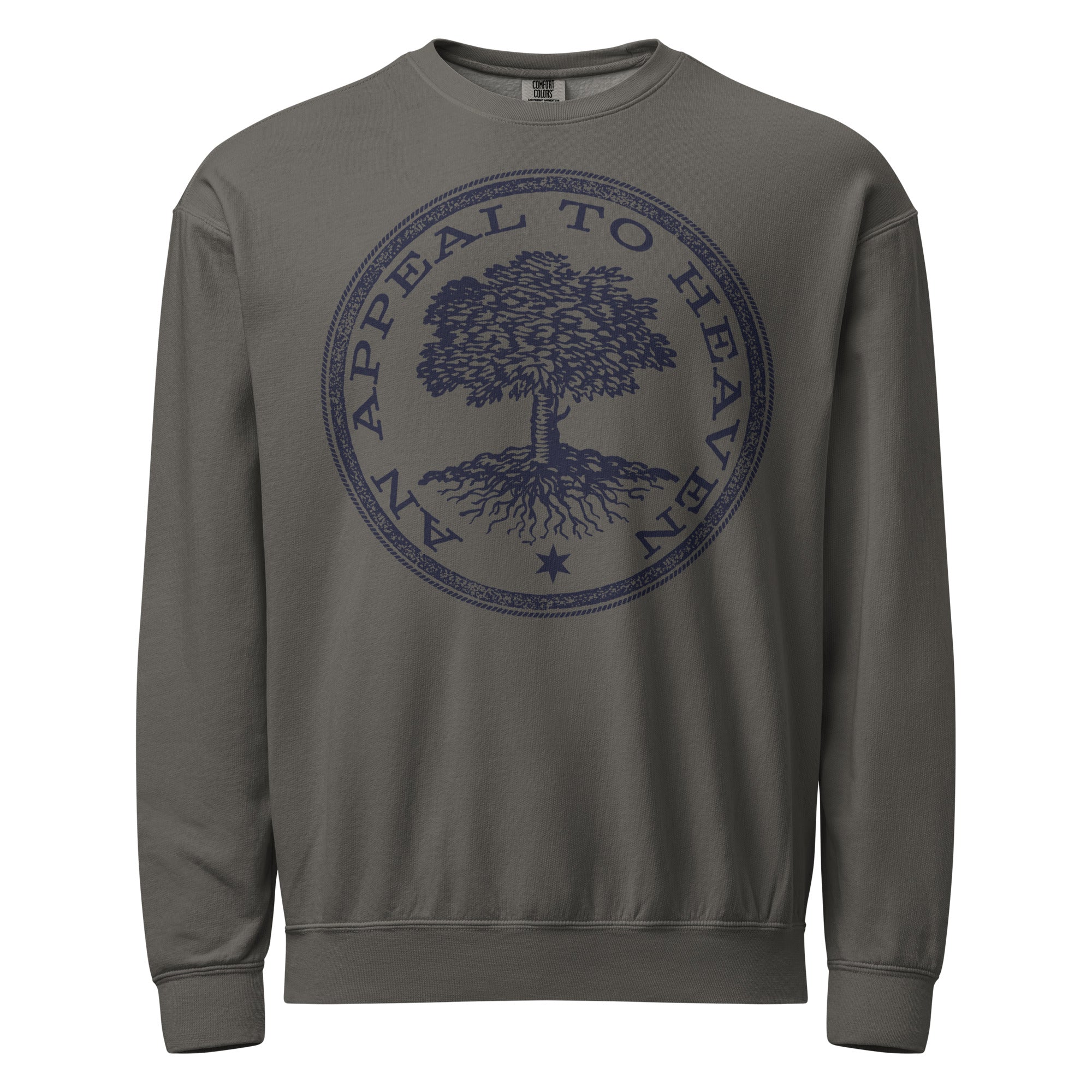Gray sweatshirt with a tree logo and 'An Appeal to Health' text on a white background