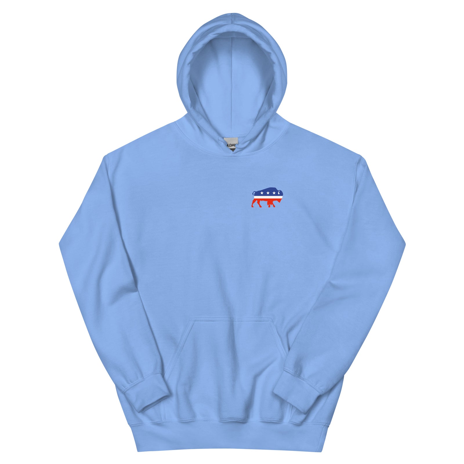 Political Party Animals political satire hoodie in Carolina Blue, front view, by Liberty Maniacs