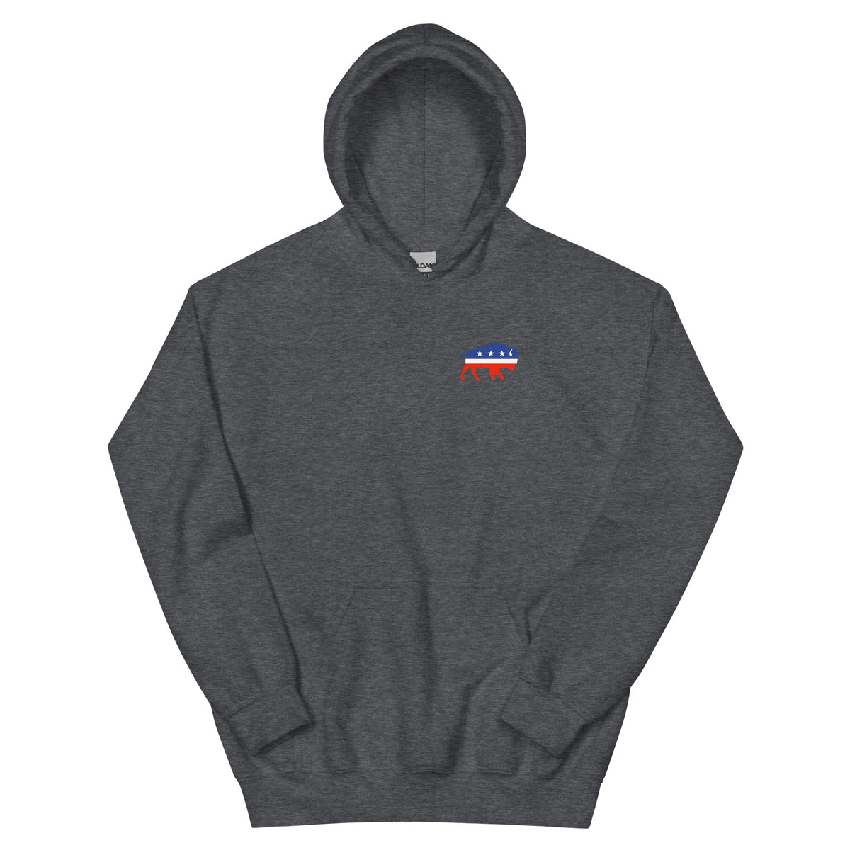 Political Party Animals political satire hoodie in Dark Heather, front view, by Liberty Maniacs