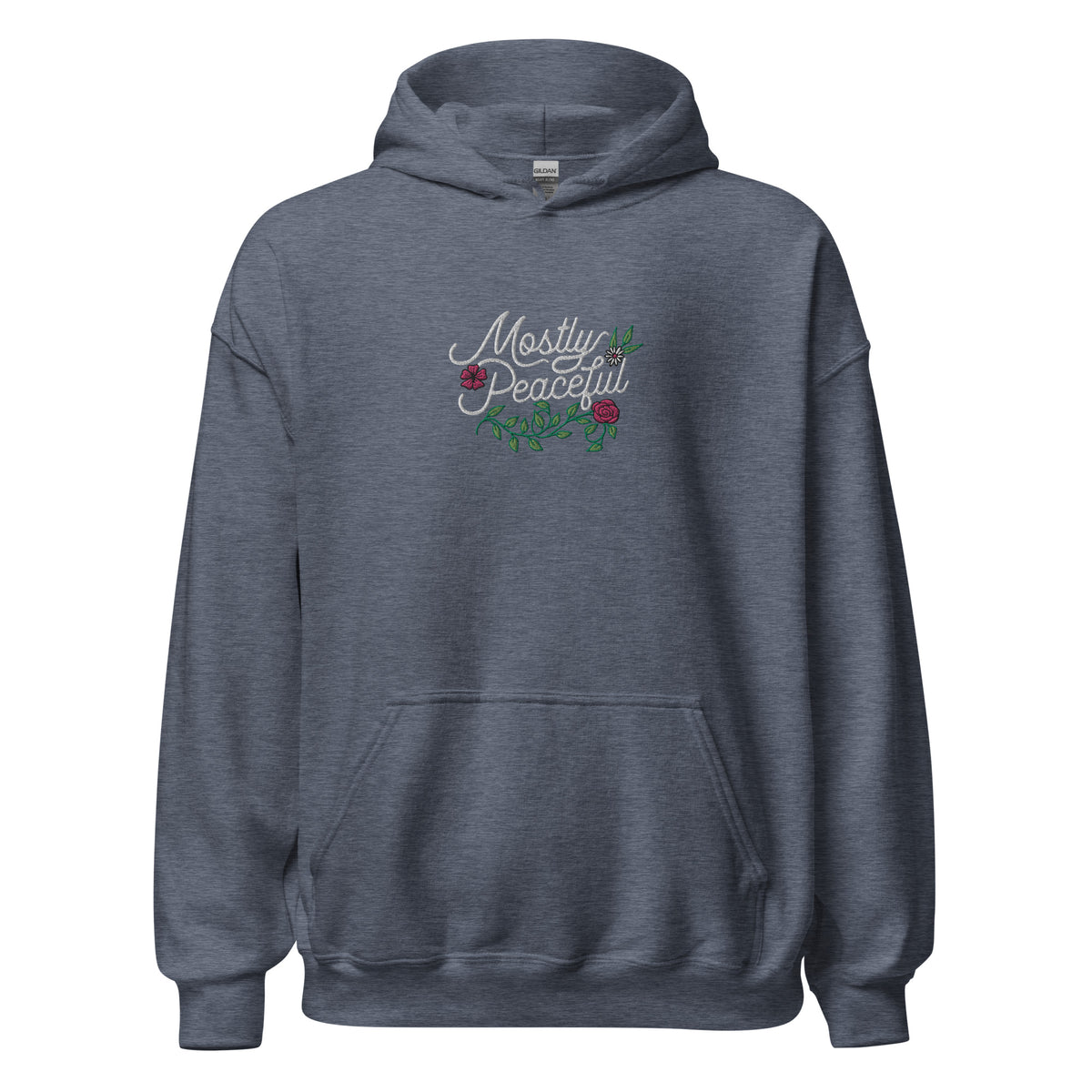 Mostly Peaceful Embroidered Floral Hoodie