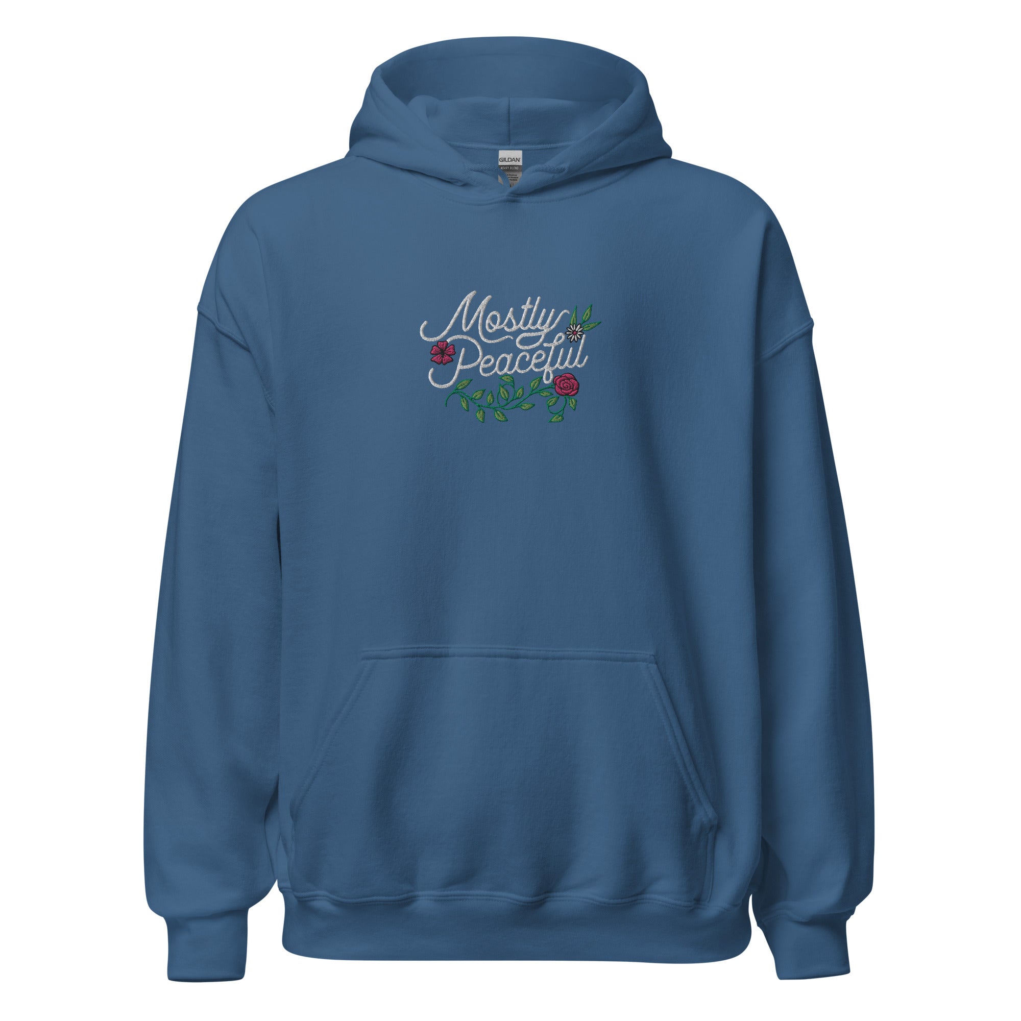 Mostly Peaceful Embroidered Floral Hoodie