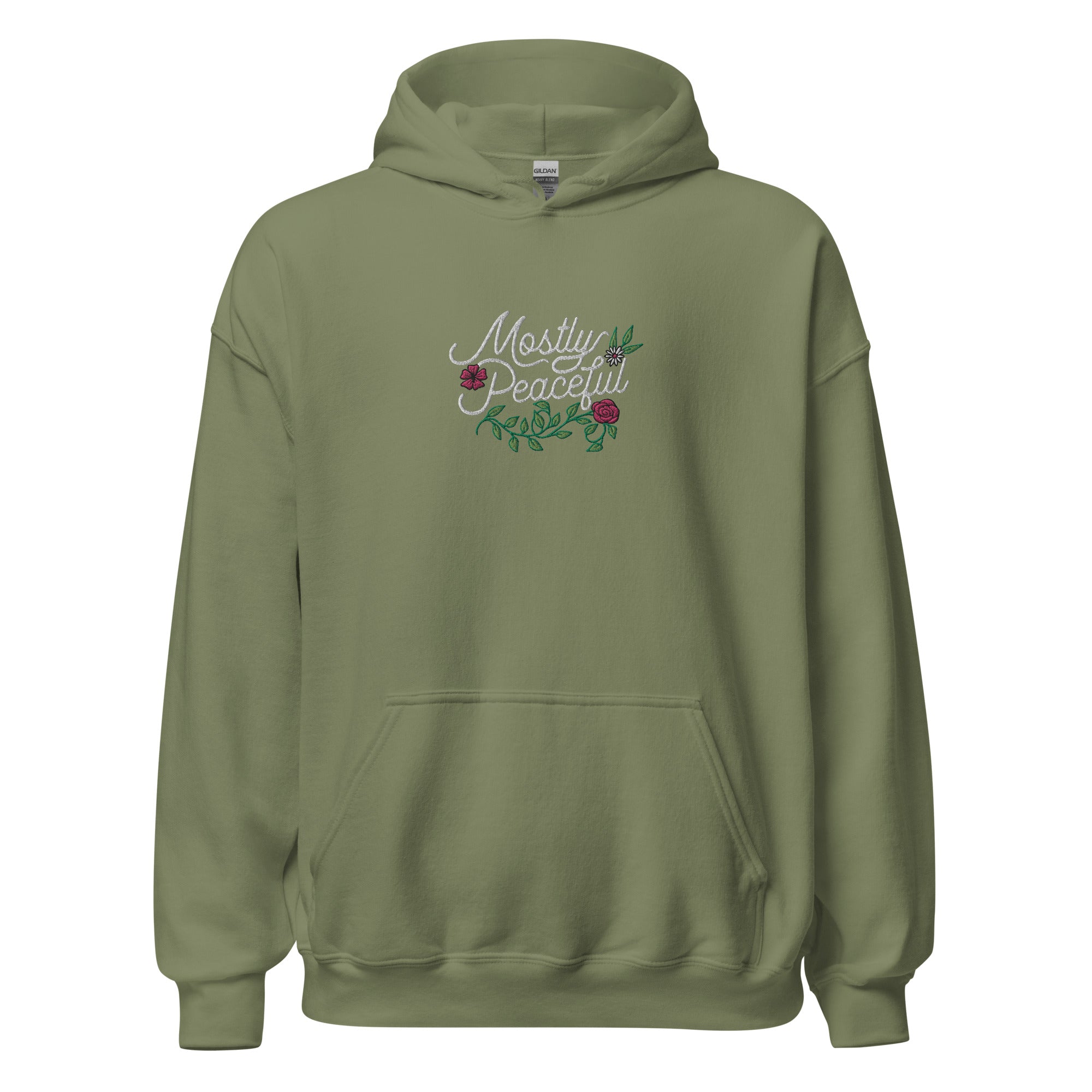 Mostly Peaceful Embroidered Floral Hoodie