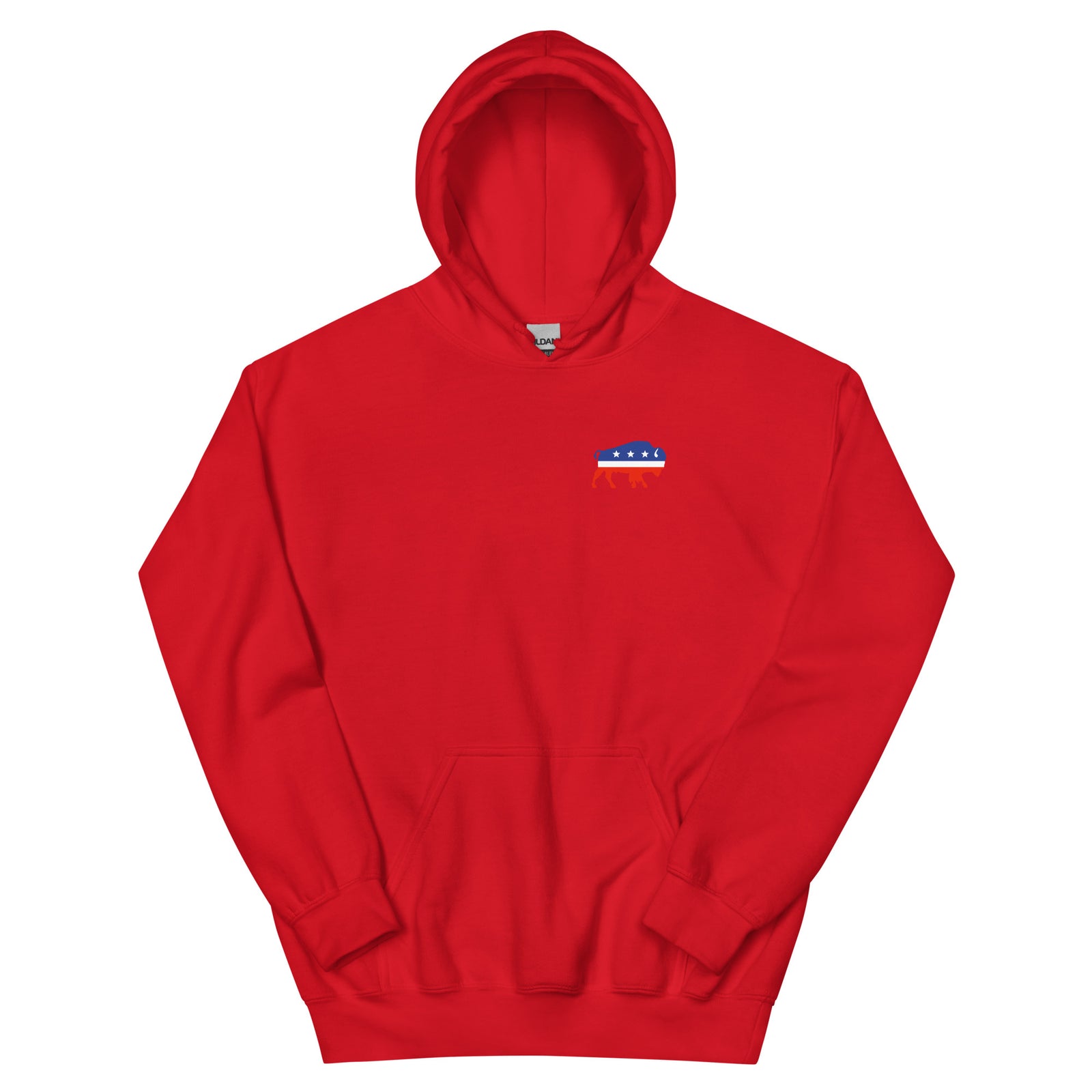 Political Party Animals political satire hoodie in red, front view, by Liberty Maniacs
