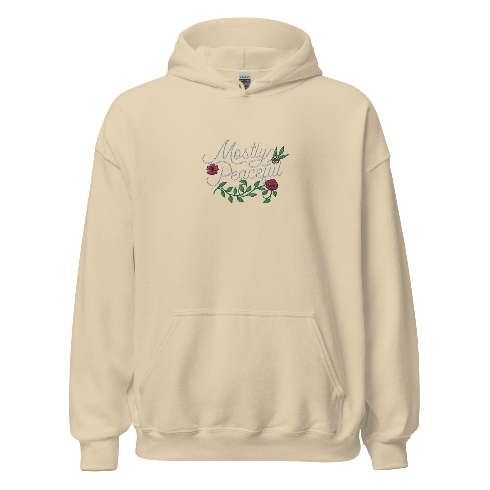Mostly Peaceful Embroidered Floral Hoodie