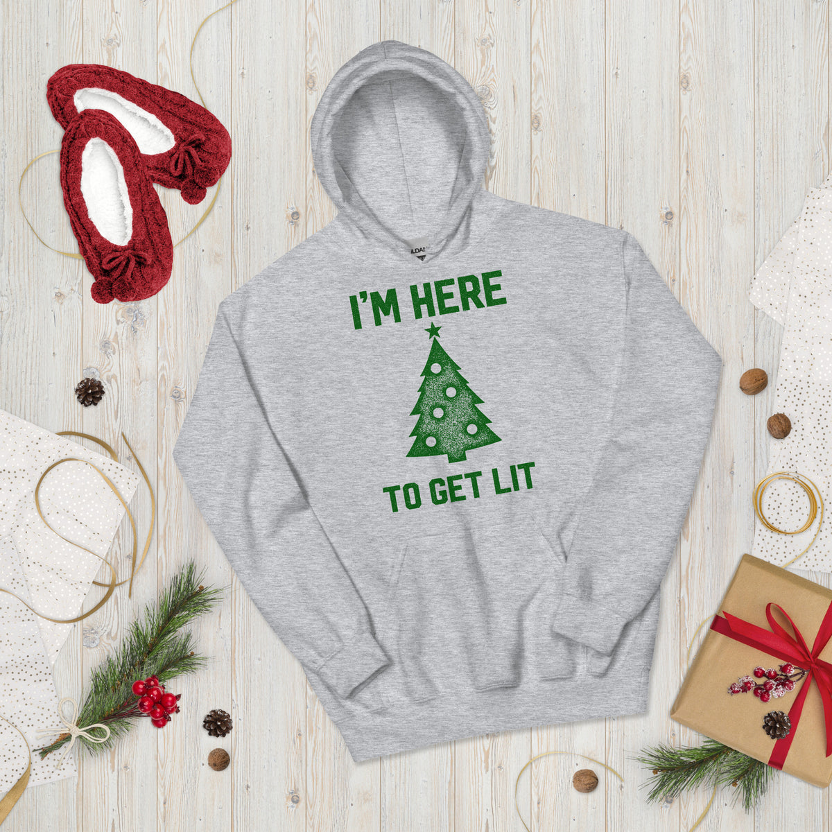 I&#39;m Here To Get Lit Christmas Hoodie
