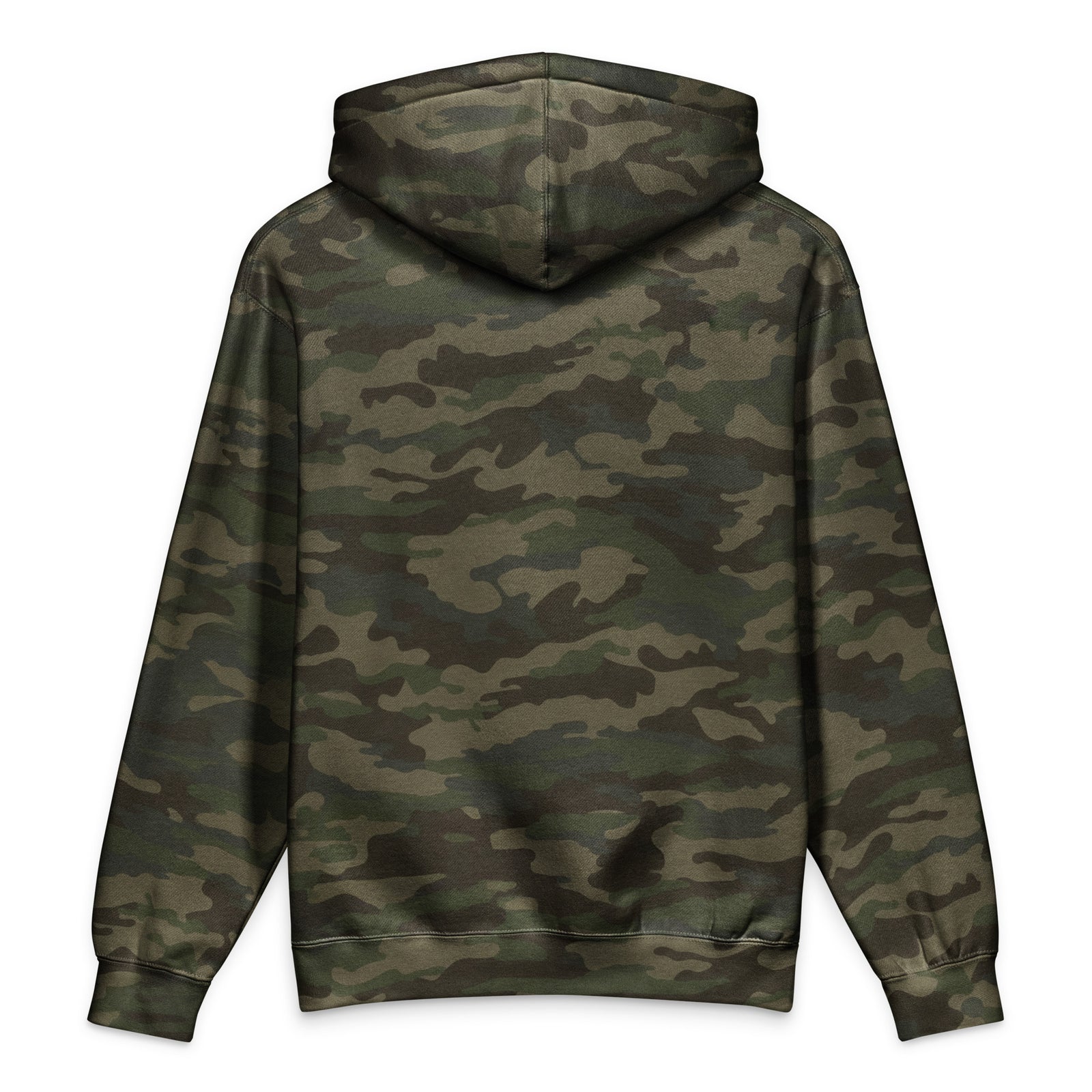 No Step on Snek embroidered hoodie in Forest Camo, back view
