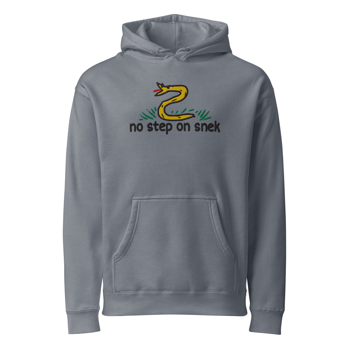 No Step on Snek embroidered hoodie in Storm Blue, front view