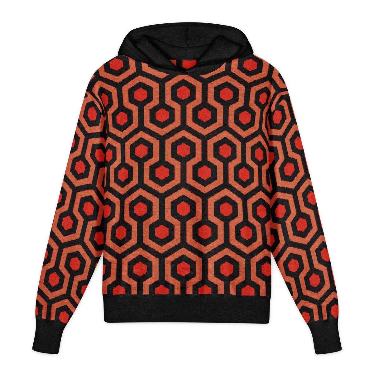 Overlook Knit Hoodie, front view in size 3XL with knitted hood and ribbed hem