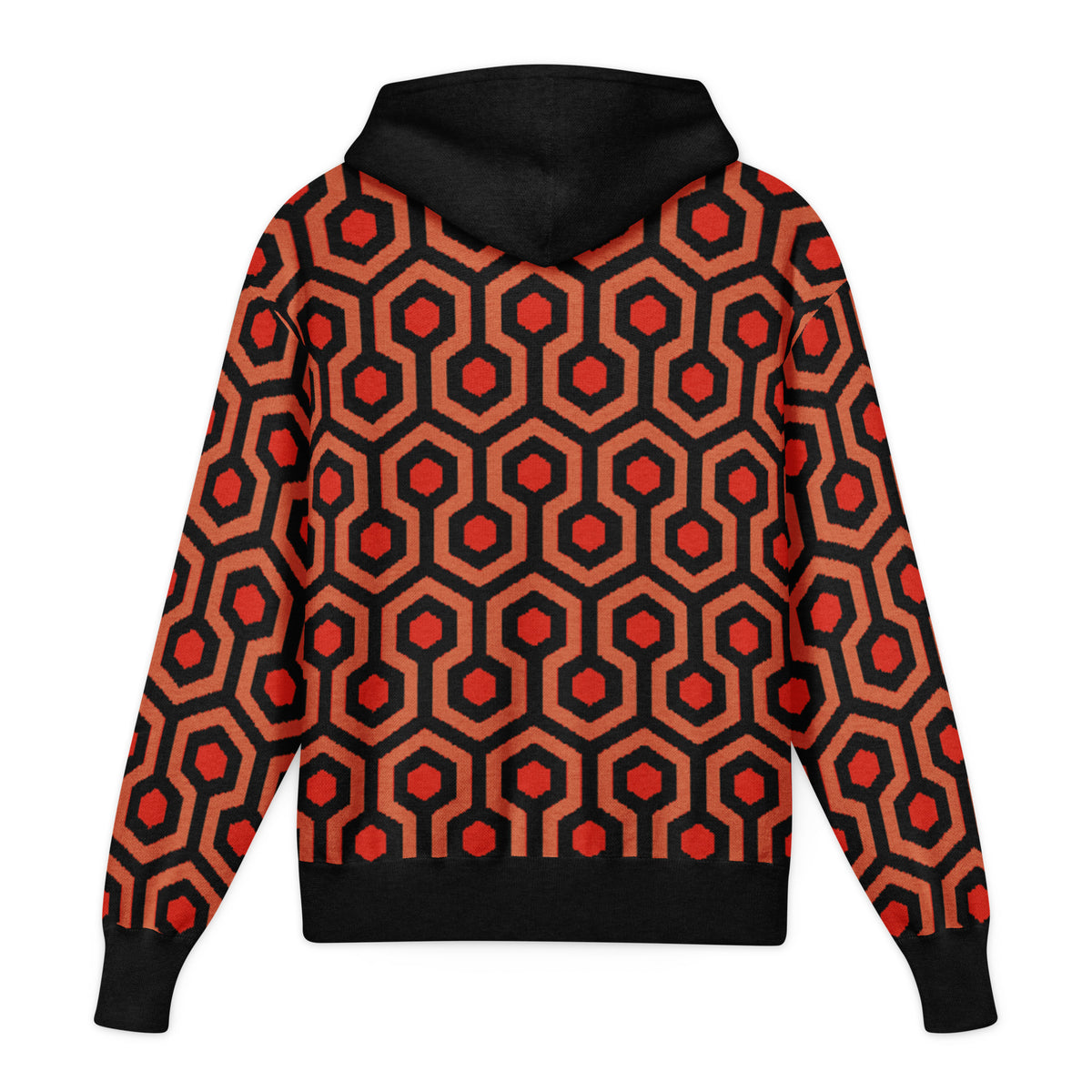 Overlook Knit Hoodie, back view showing all-over carpet-inspired geometric knit