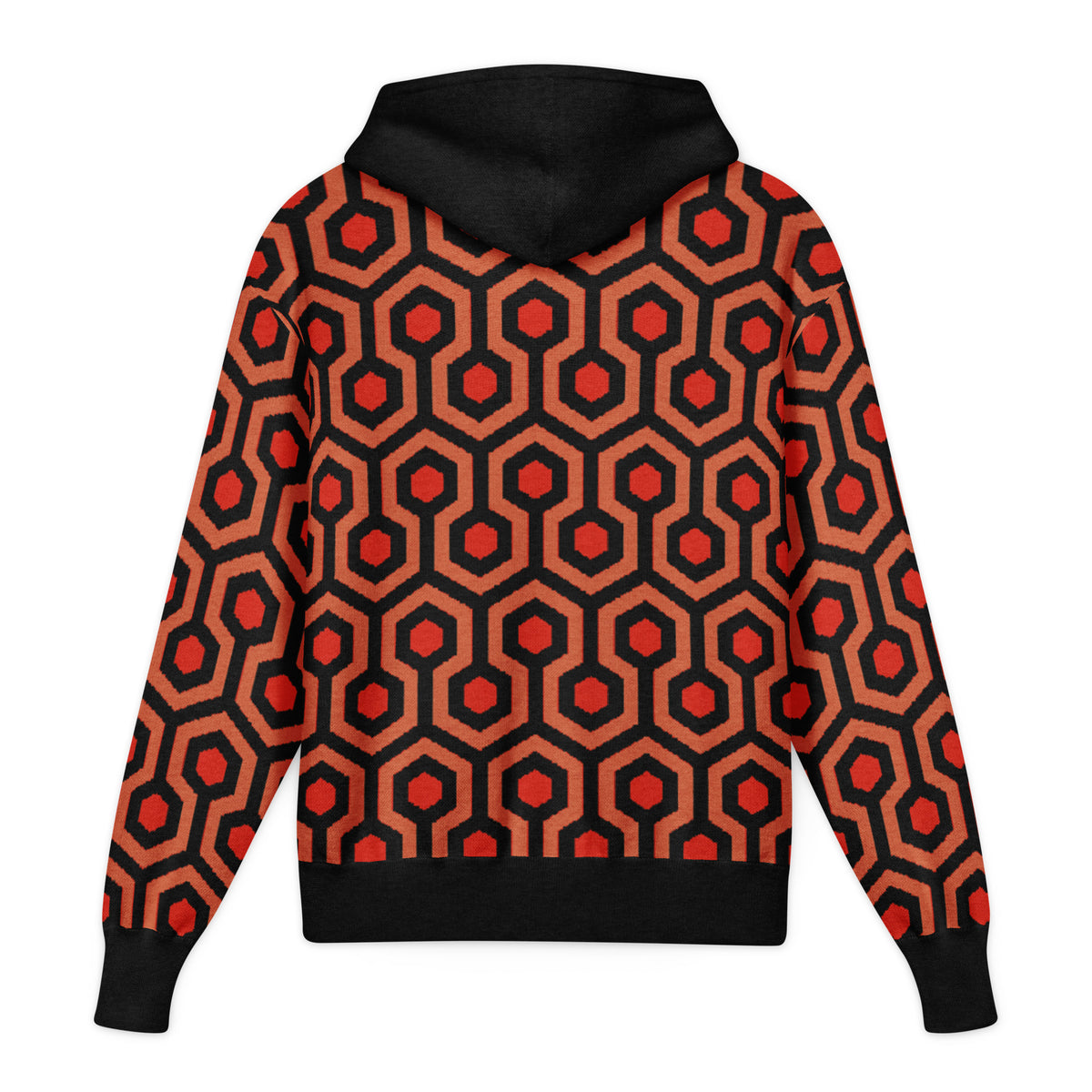 Overlook Knit Hoodie, rear view in size XL with all-over geometric jacquard