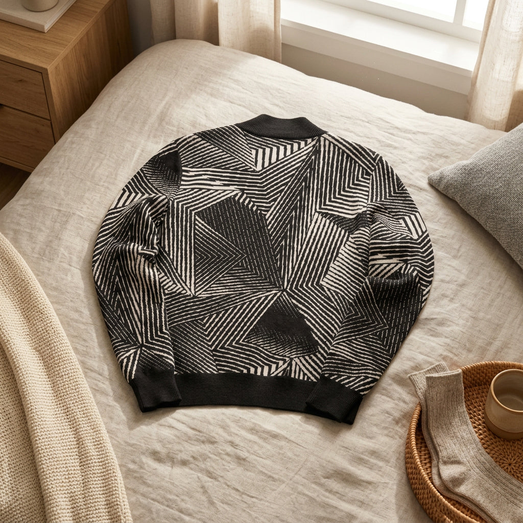 Dazzle Naval Camouflage Knitted Quarter Zip Sweater