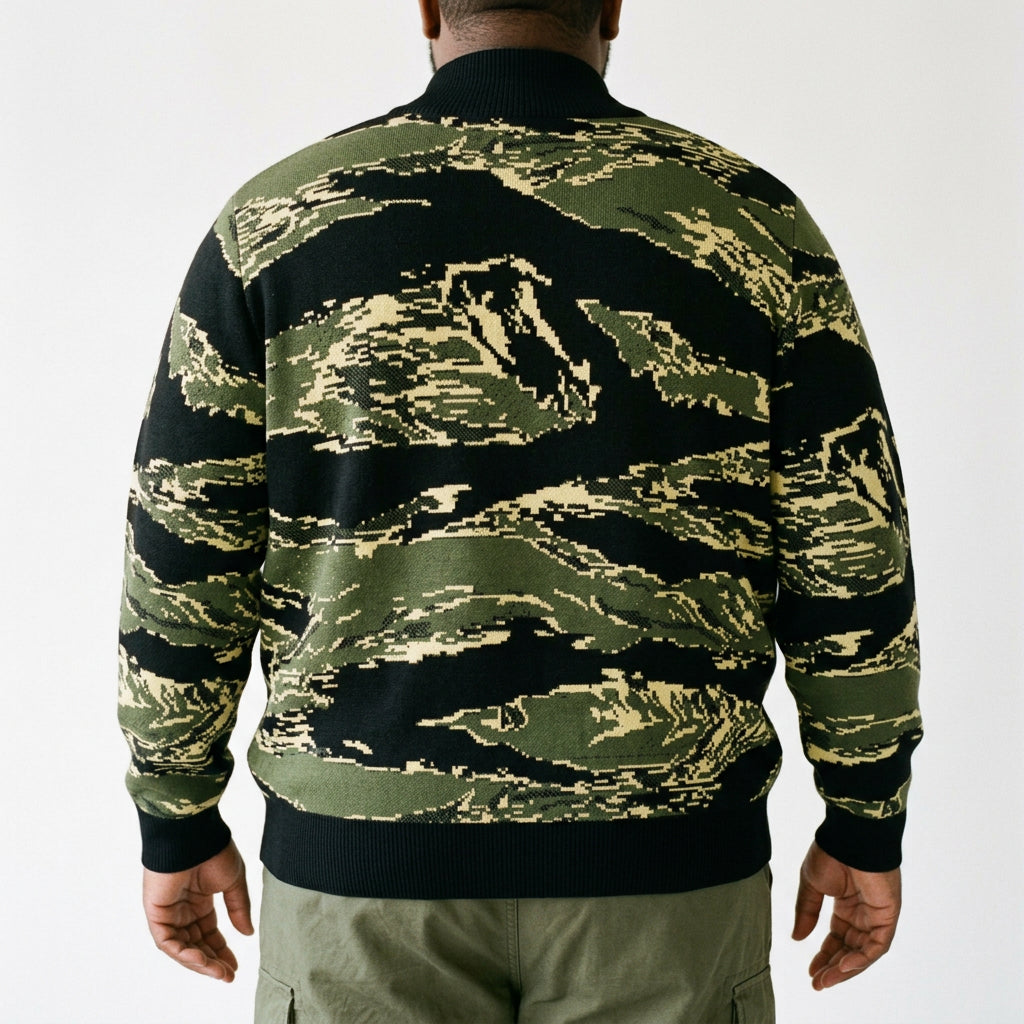 Tiger Stripe Camo Knitted Quarter Zip Sweater