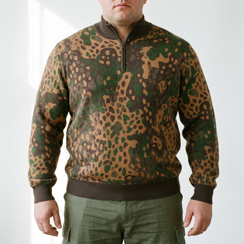 Erbsenmuster Pea Pattern Camo Quarter Zip Knit Sweater