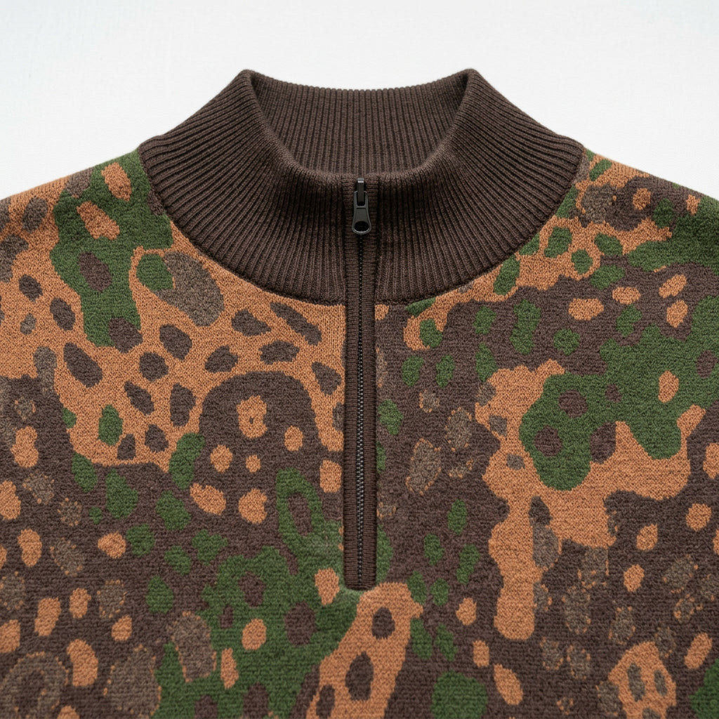 Erbsenmuster Pea Pattern Camo Quarter Zip Knit Sweater