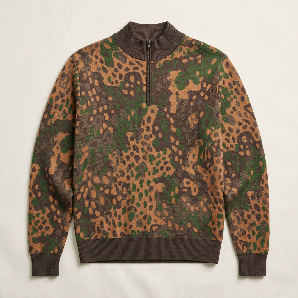 Erbsenmuster Pea Pattern Camo Quarter Zip Knit Sweater