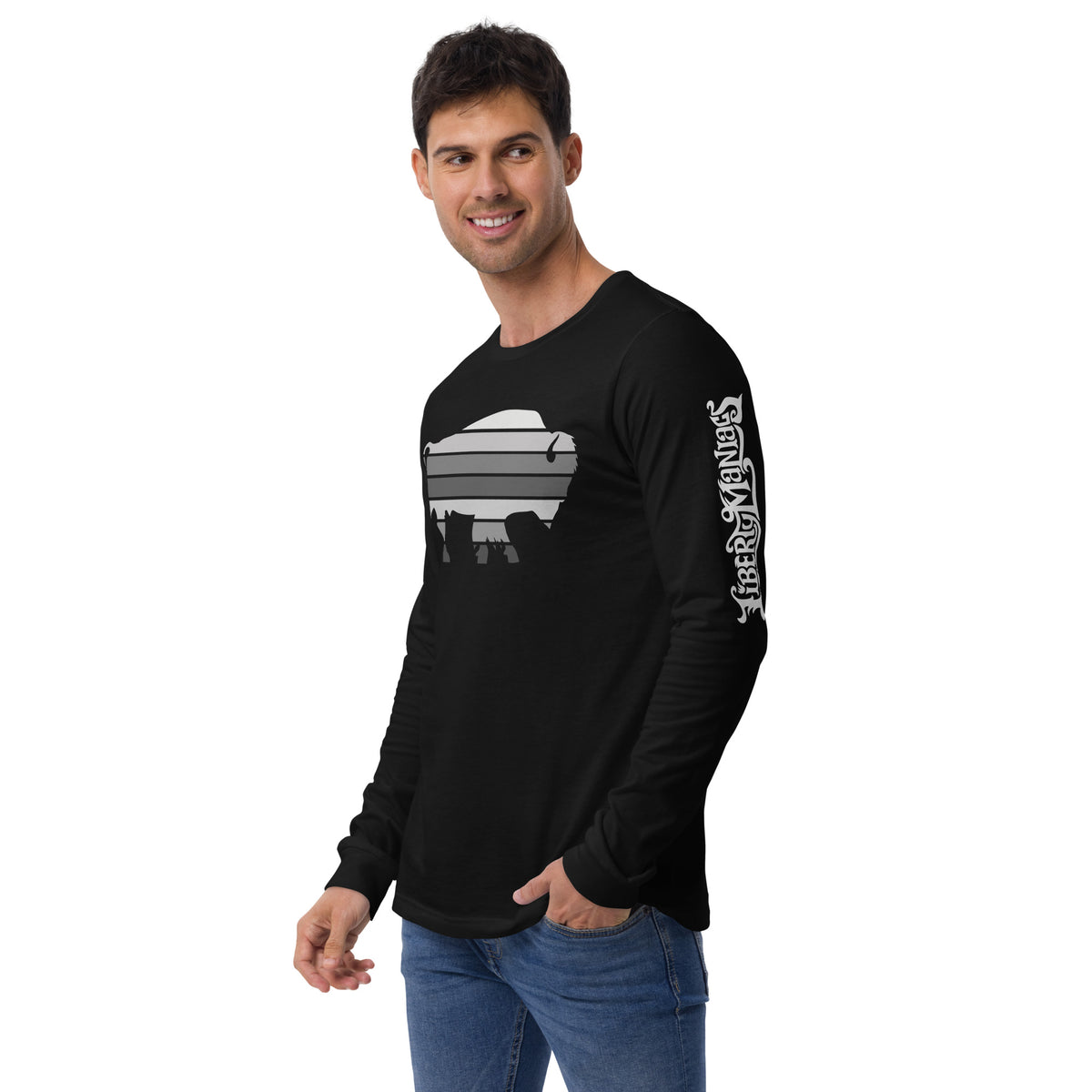 Bull Bison Grayscale Stack Unisex Long Sleeve Tee