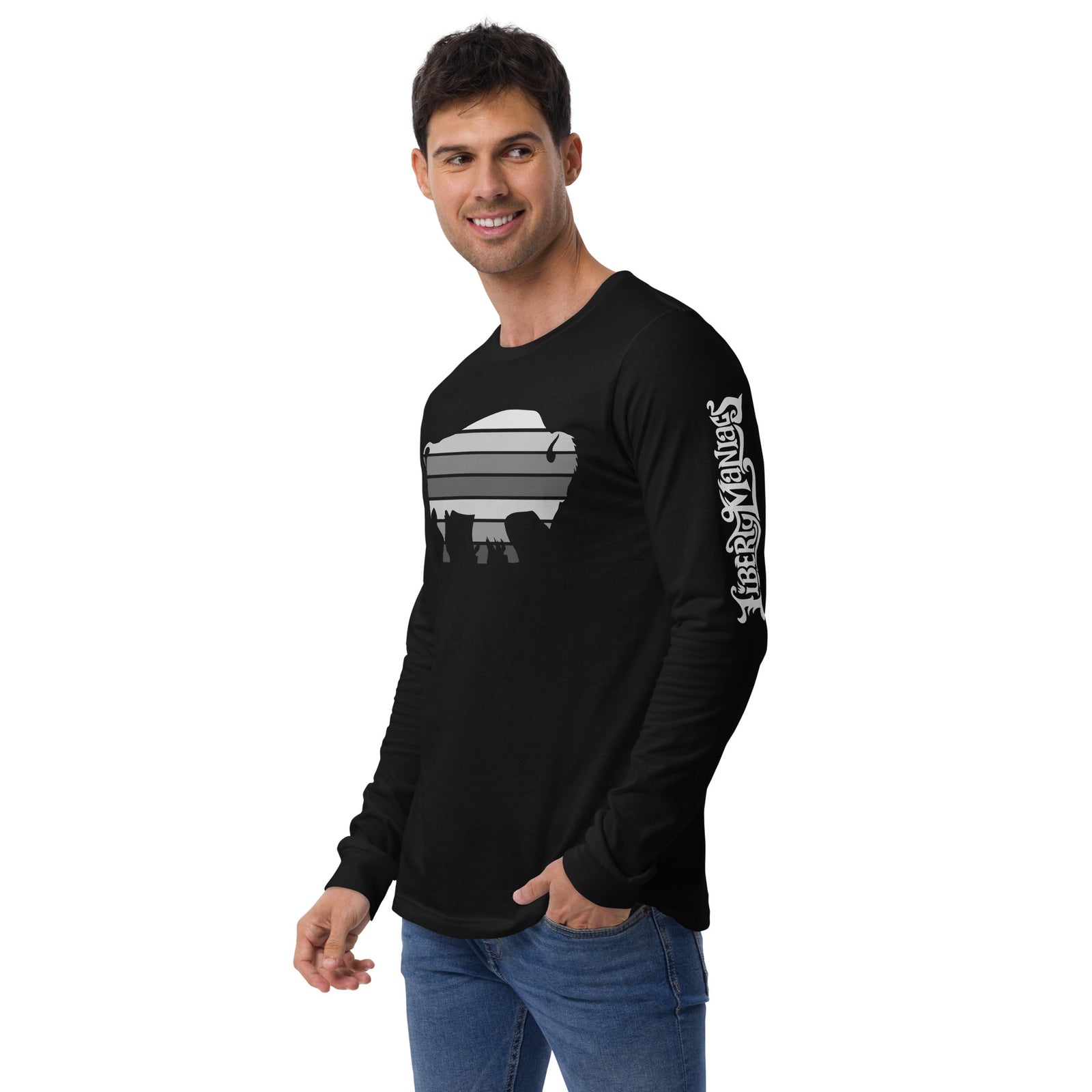 Bull Bison Grayscale Stack Unisex Long Sleeve Tee