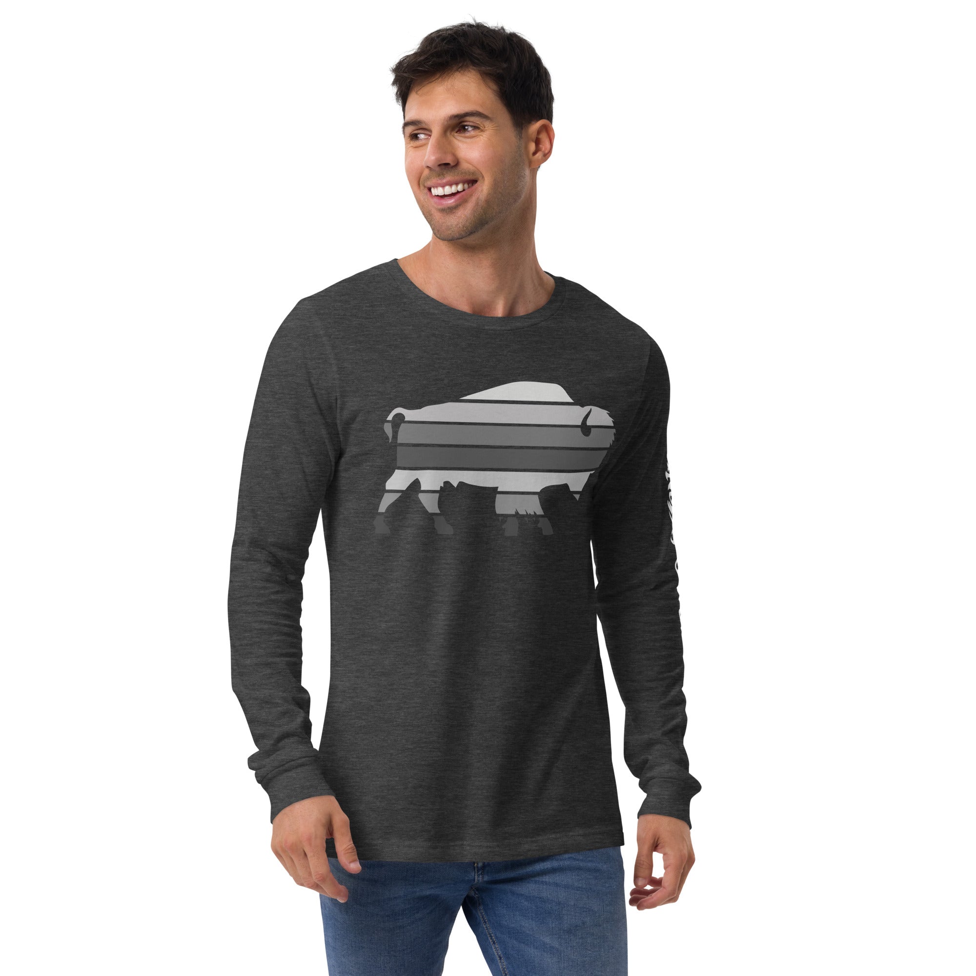 Bull Bison Grayscale Stack Unisex Long Sleeve Tee