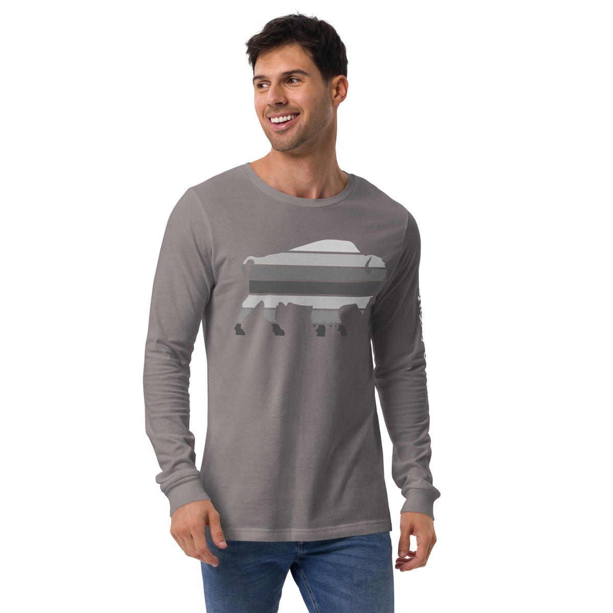 Bull Bison Grayscale Stack Unisex Long Sleeve Tee