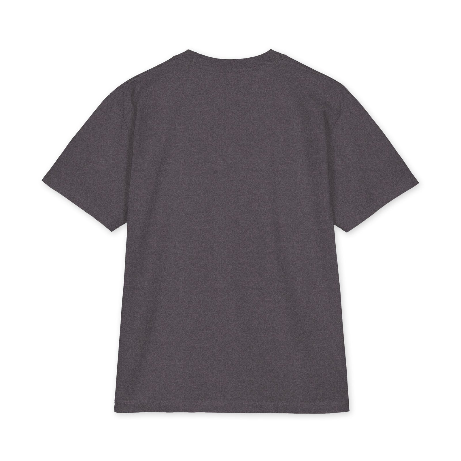 Sisyphus pushing a boulder graphic on charcoal grey oversized heavyweight USA T-shirt, front view