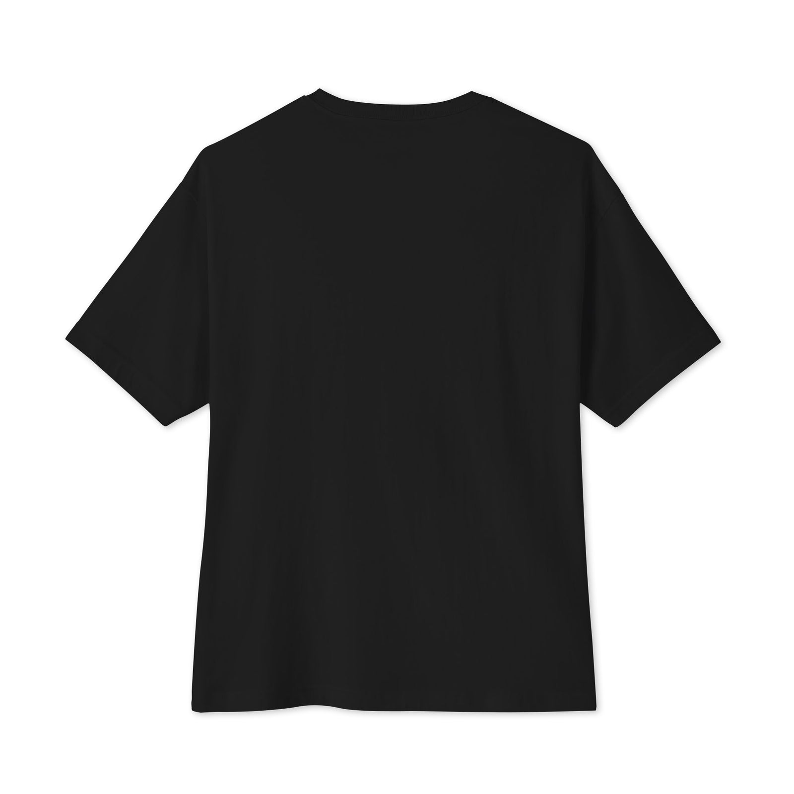 Black oversized boxy T-shirt, plain back view showing dropped shoulders