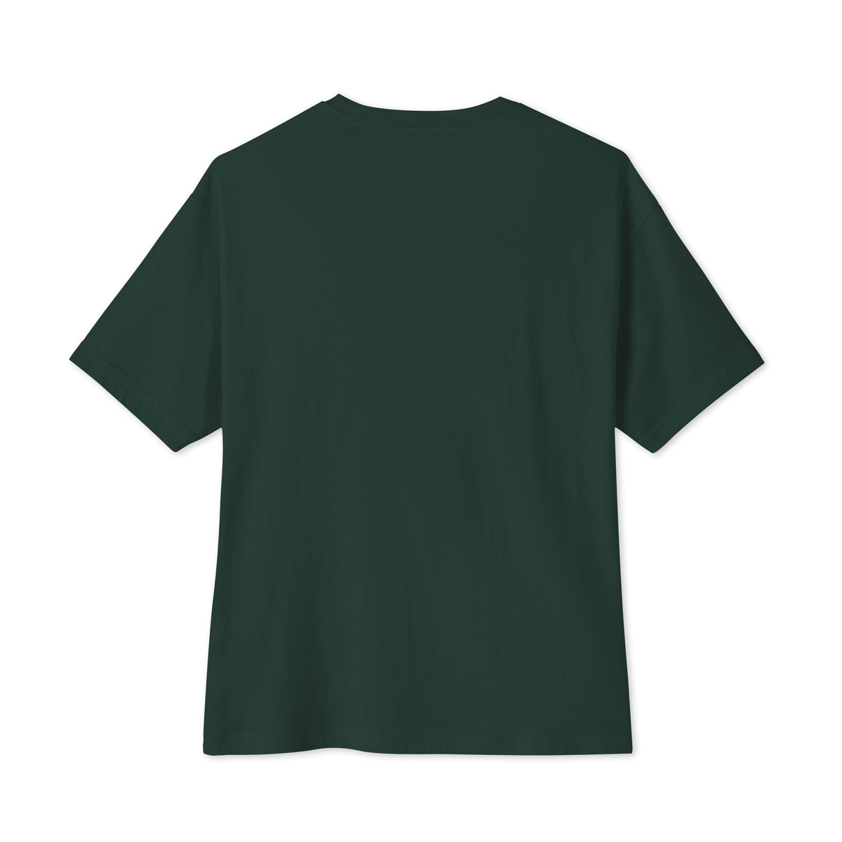 Forest green oversized boxy T-shirt, plain back view showing dropped shoulders