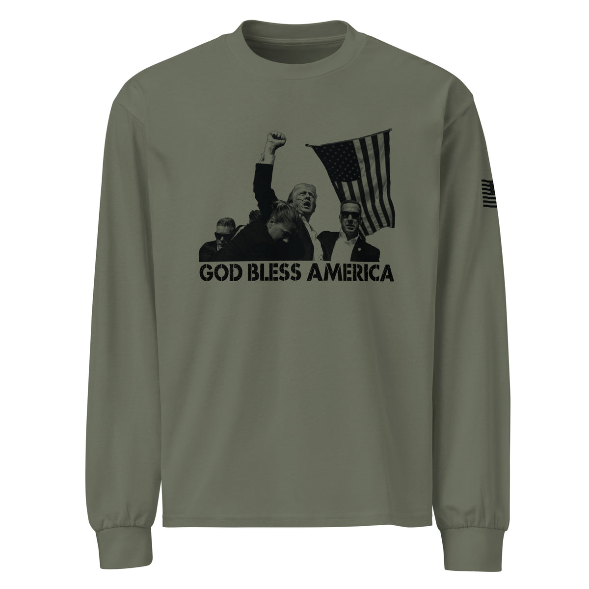 Trump God Bless America Heavyweight Long Sleeve Shirt