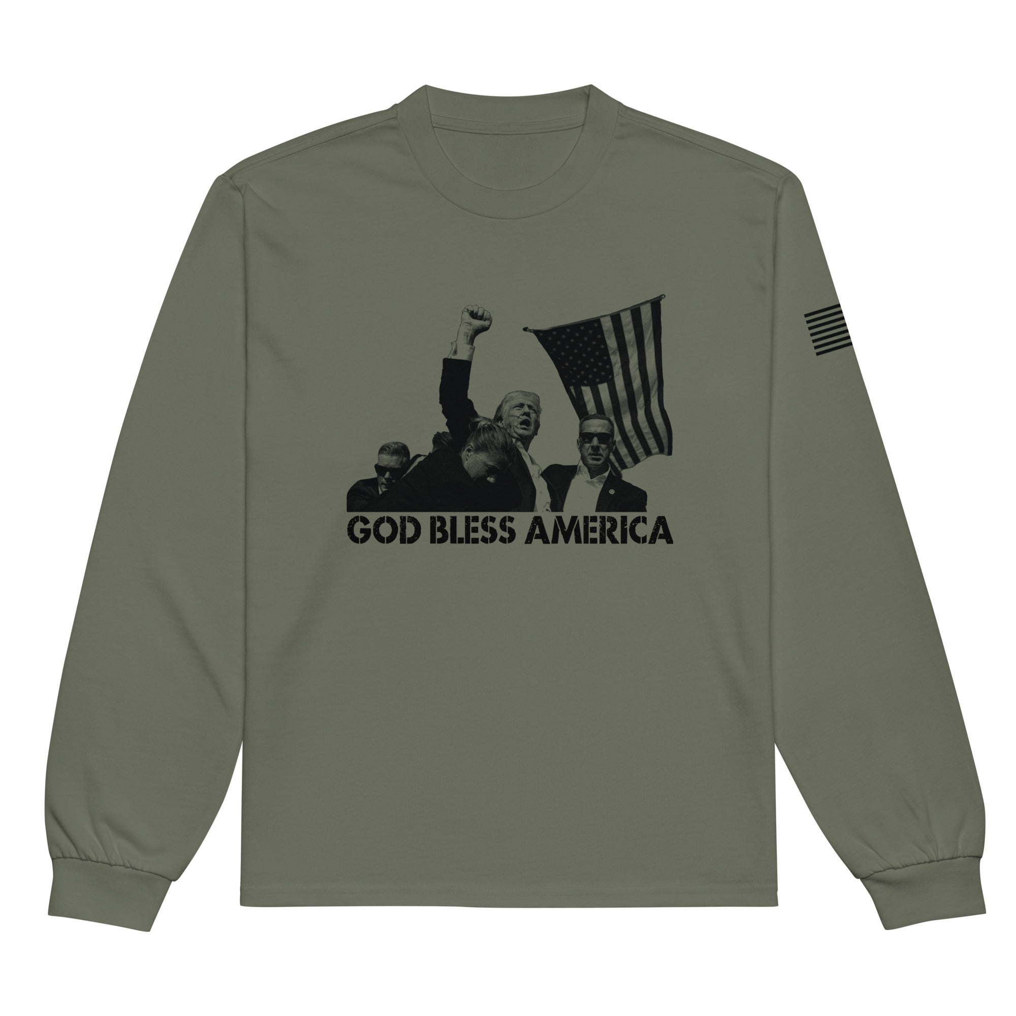 Trump God Bless America Heavyweight Long Sleeve Shirt