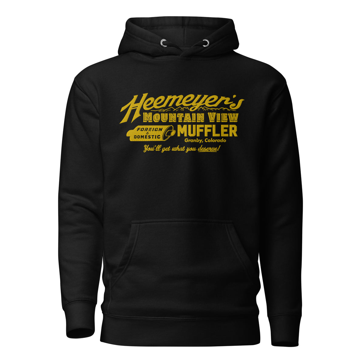 Heemeyer&#39;s Mountain View Muffler Deluxe Embroidered Hoodie