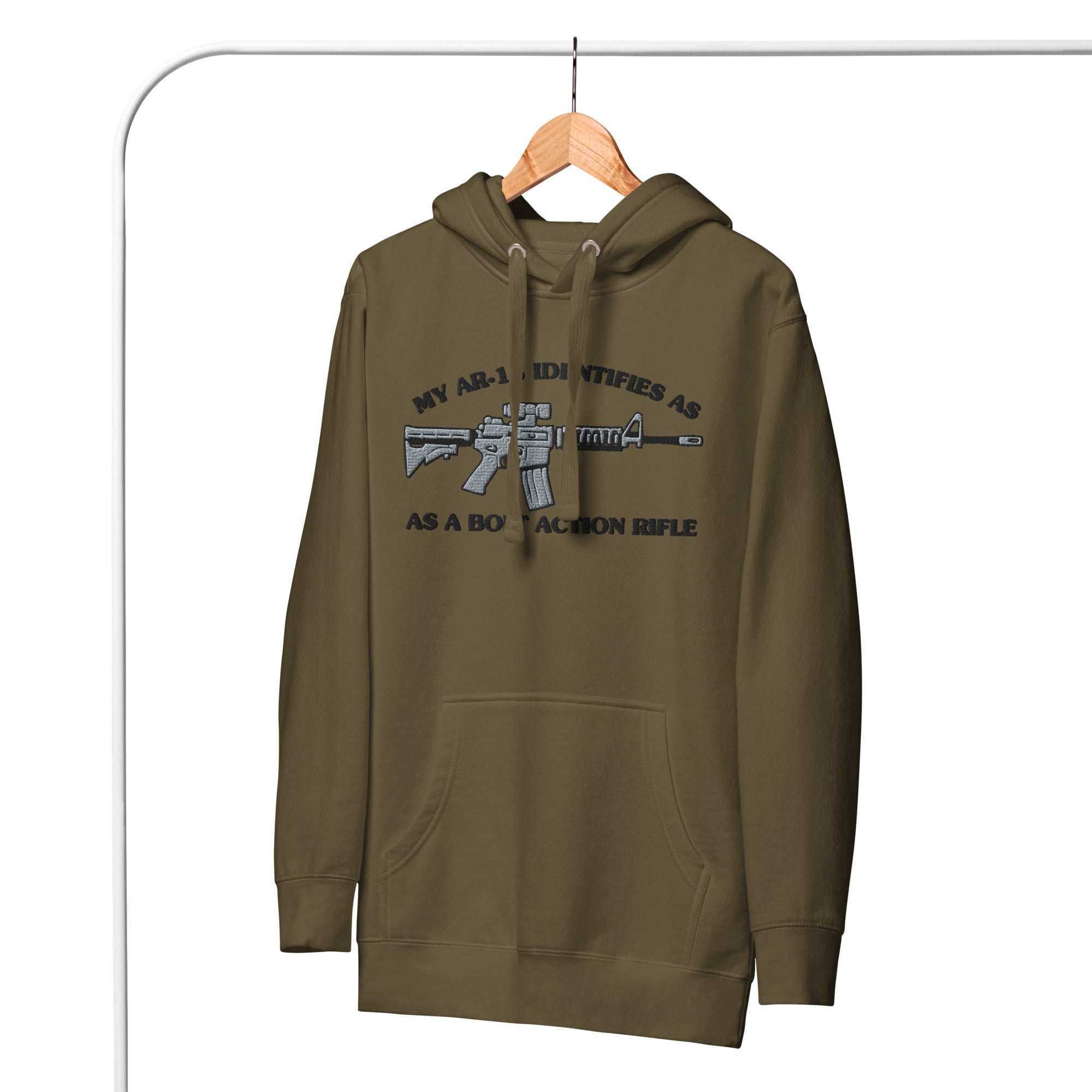 My AR-15 Identifies as a Bolt Action Rifle Embroidered Hoodie