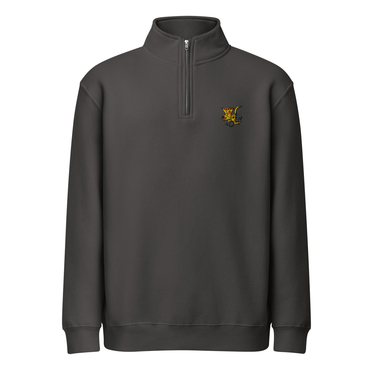 Dark gray Woodchipper 1/4 Zip Pullover Embroidered Sweatshirt on a white background
