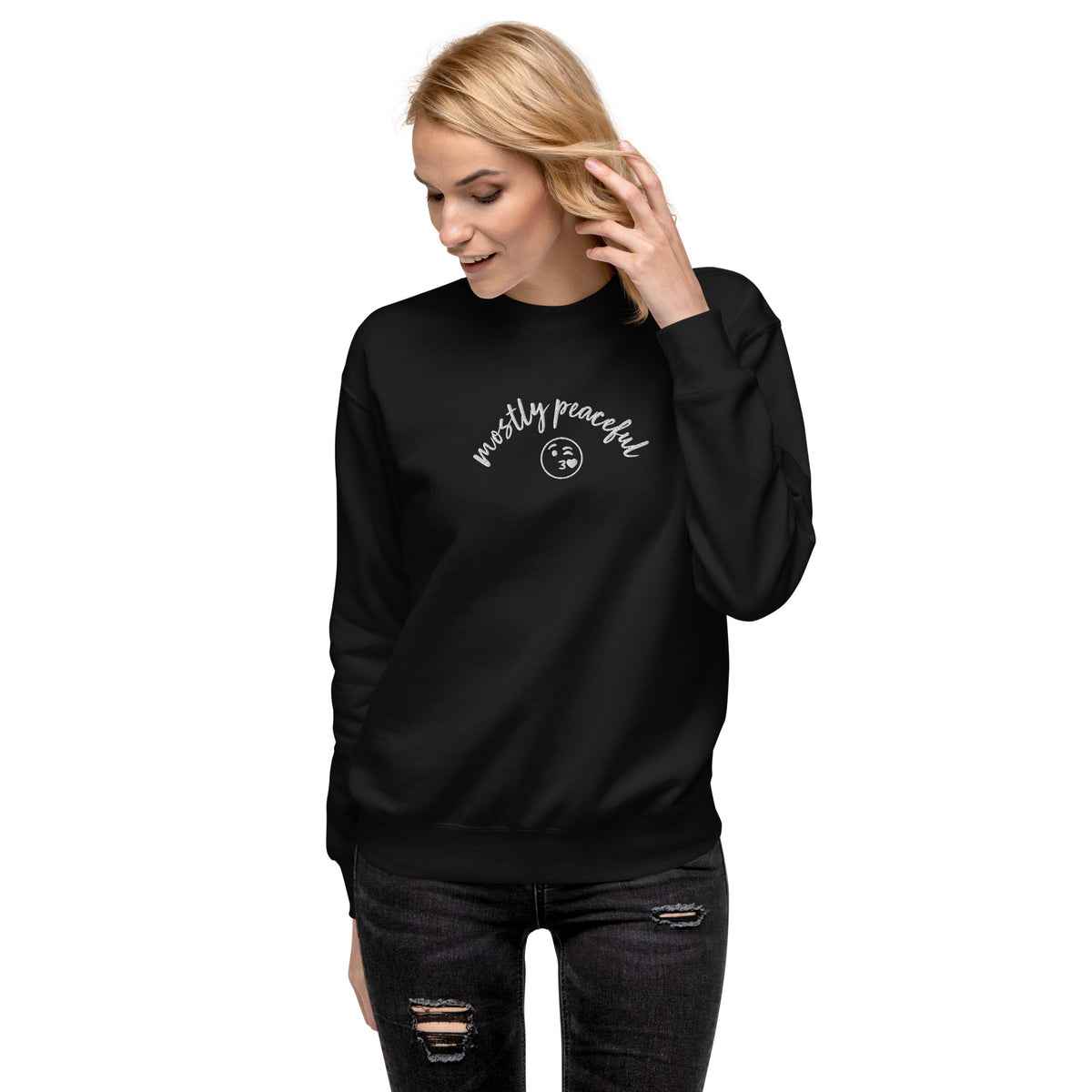 Mostly Peaceful Embroidered Crewneck Sweatshirt