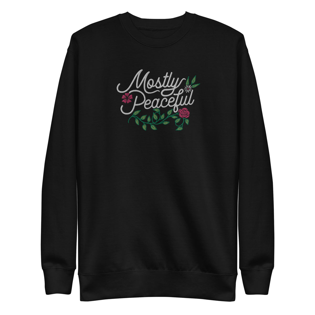Mostly Peaceful Embroidered Crewneck Sweatshirt