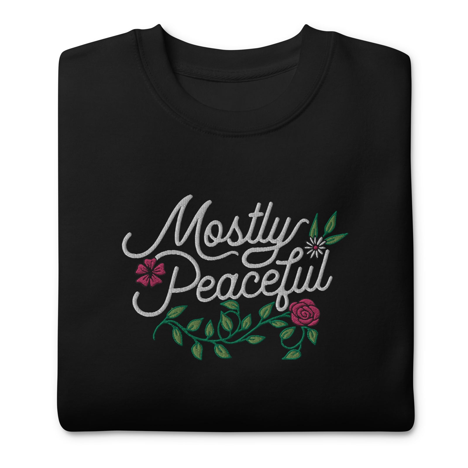 Mostly Peaceful Embroidered Crewneck Sweatshirt