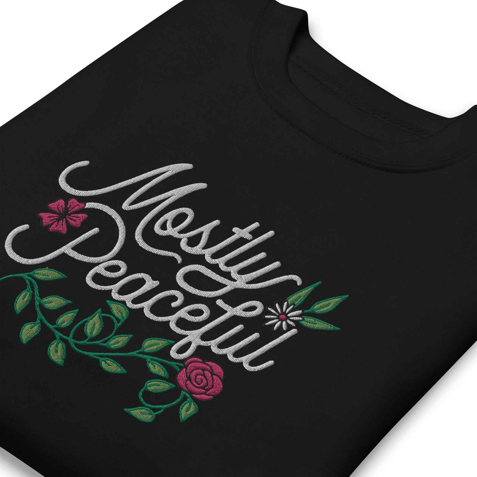 Mostly Peaceful Embroidered Crewneck Sweatshirt