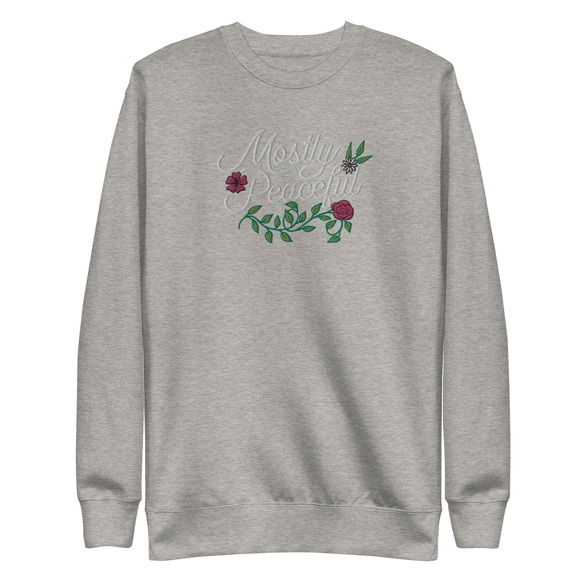 Mostly Peaceful Embroidered Crewneck Sweatshirt
