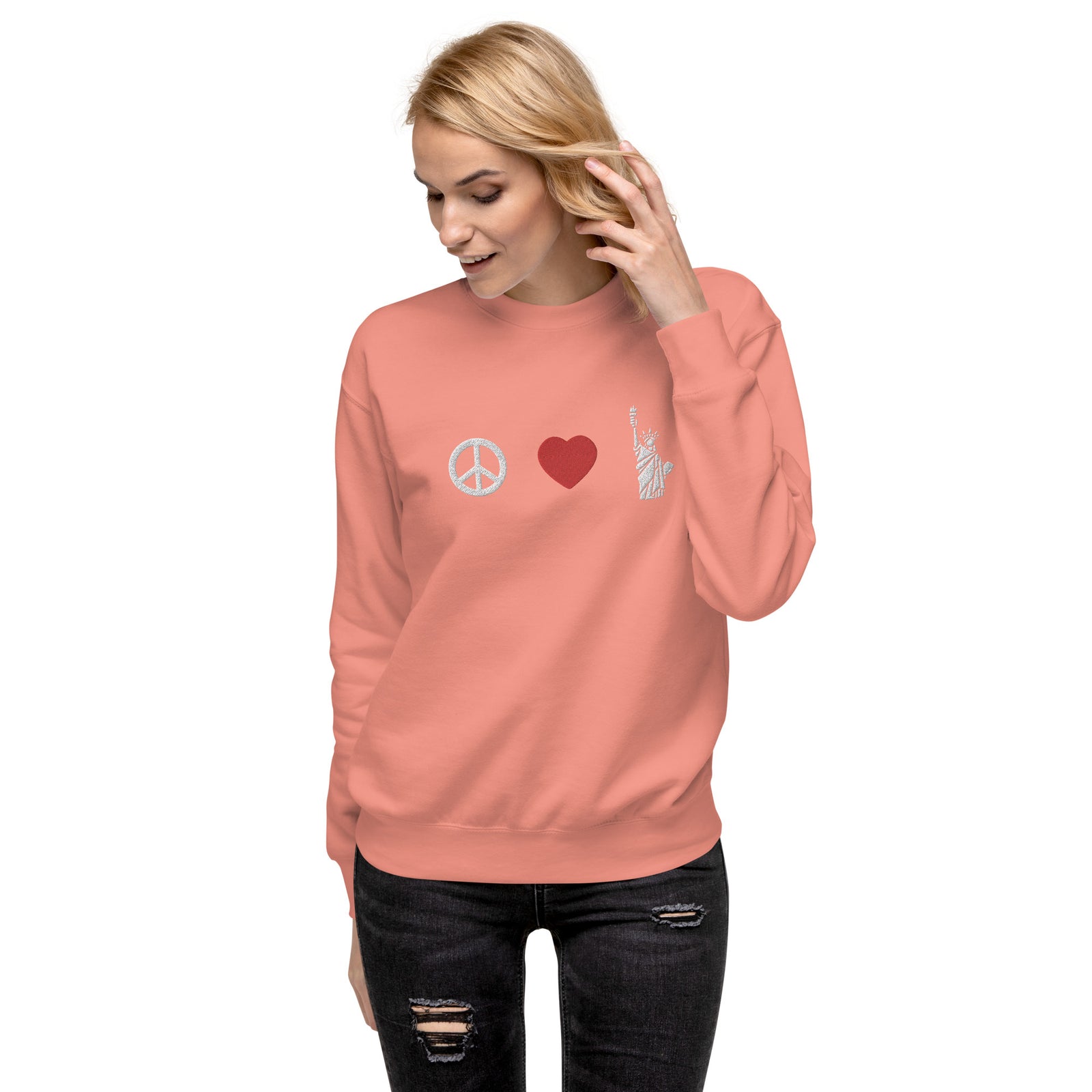 Peace Love Liberty Embroidered Crewneck Sweatshirt