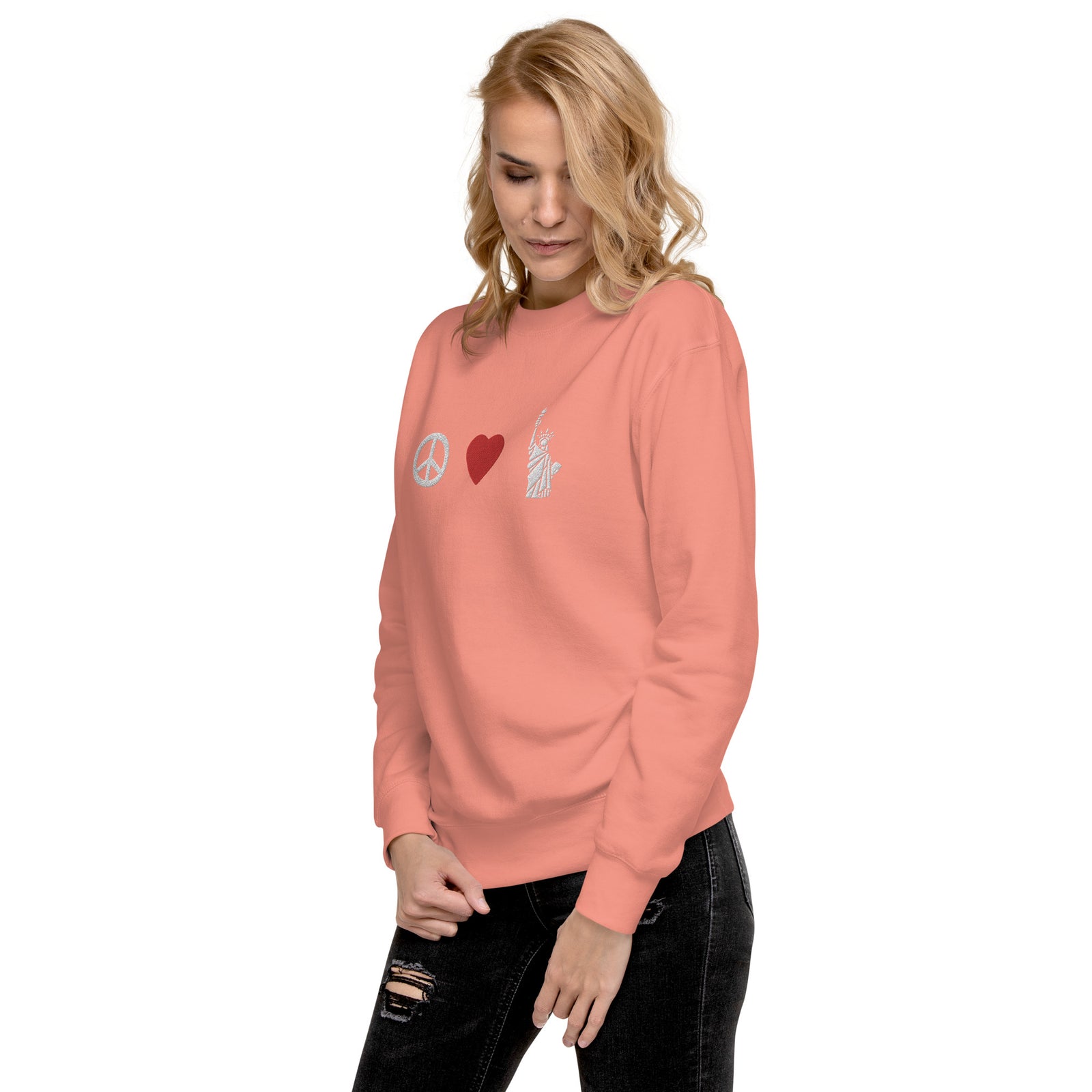 Peace Love Liberty Embroidered Crewneck Sweatshirt