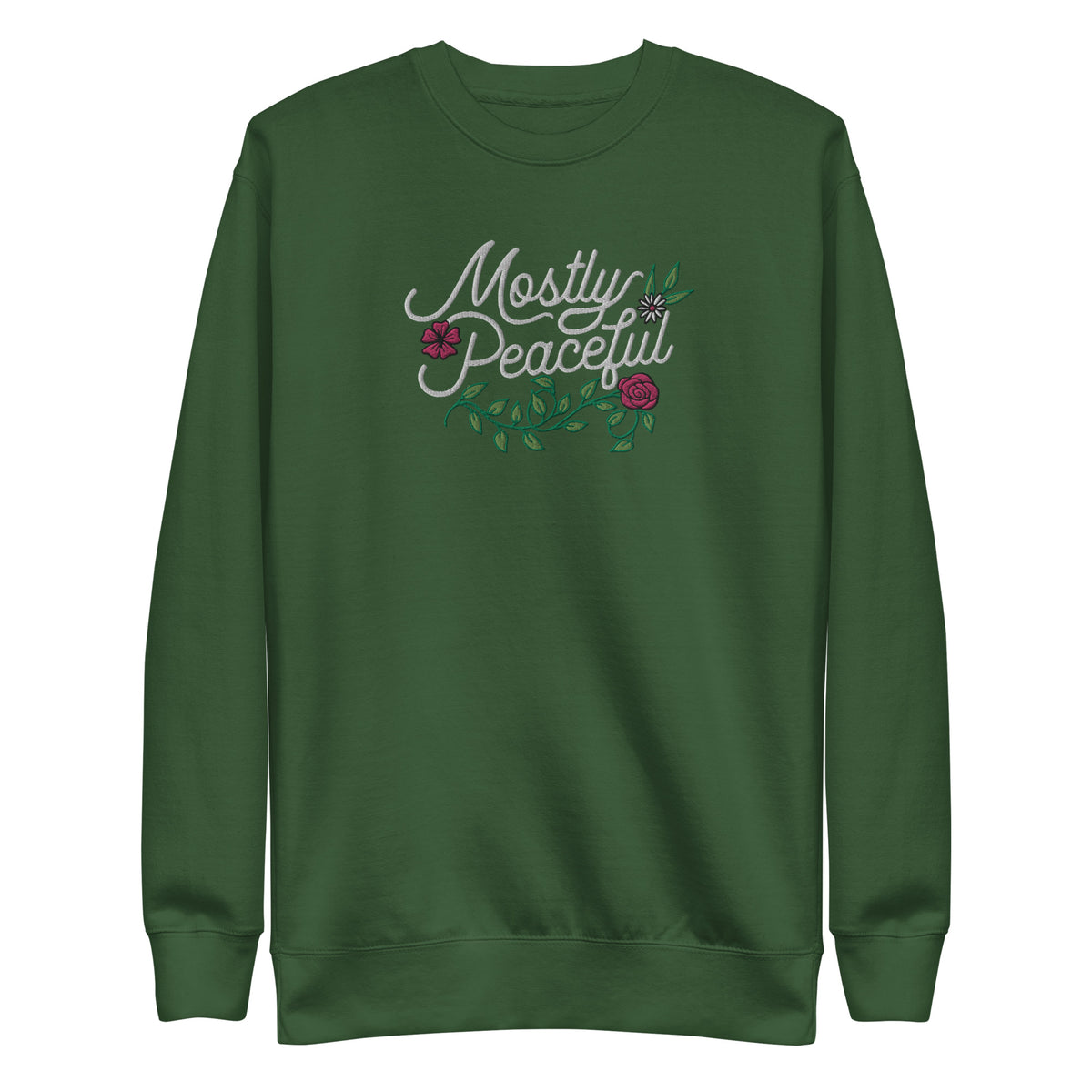 Mostly Peaceful Embroidered Crewneck Sweatshirt