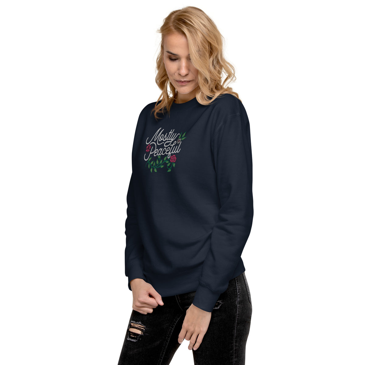 Mostly Peaceful Embroidered Crewneck Sweatshirt