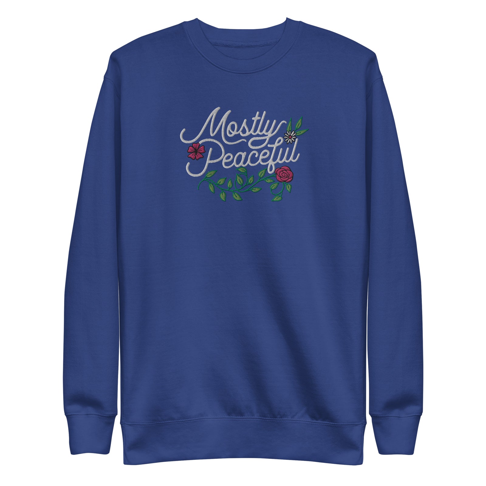 Mostly Peaceful Embroidered Crewneck Sweatshirt