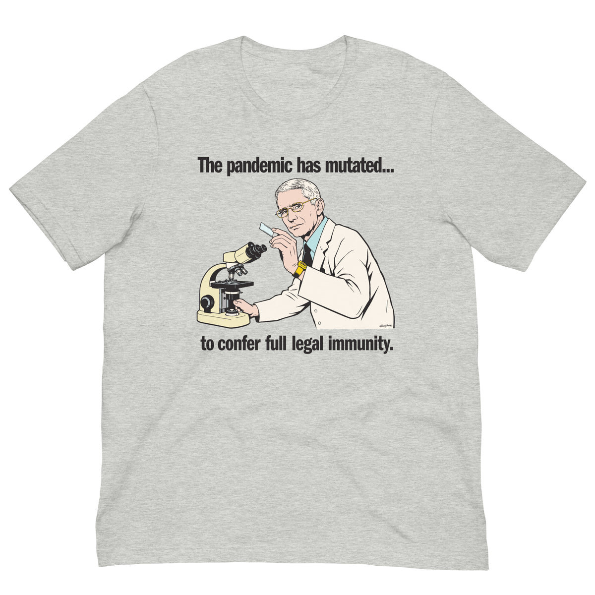Pandemic Has Mutated legal immunity graphic T-shirt in athletic heather, front view