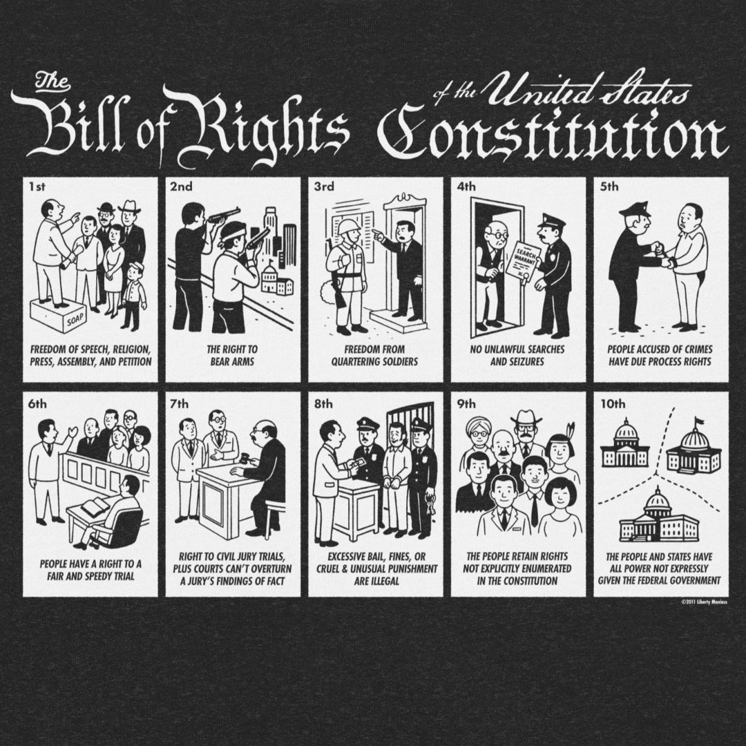 The Illustrated Bill of Rights Graphic Tee by Liberty Maniacs artwork