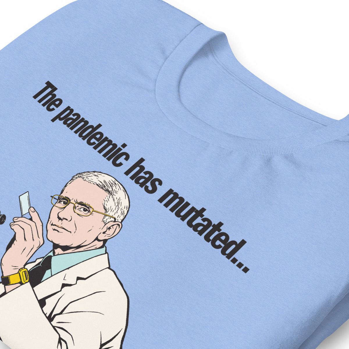 Retro Fauci microscope and full legal immunity T-shirt artwork, close-up view