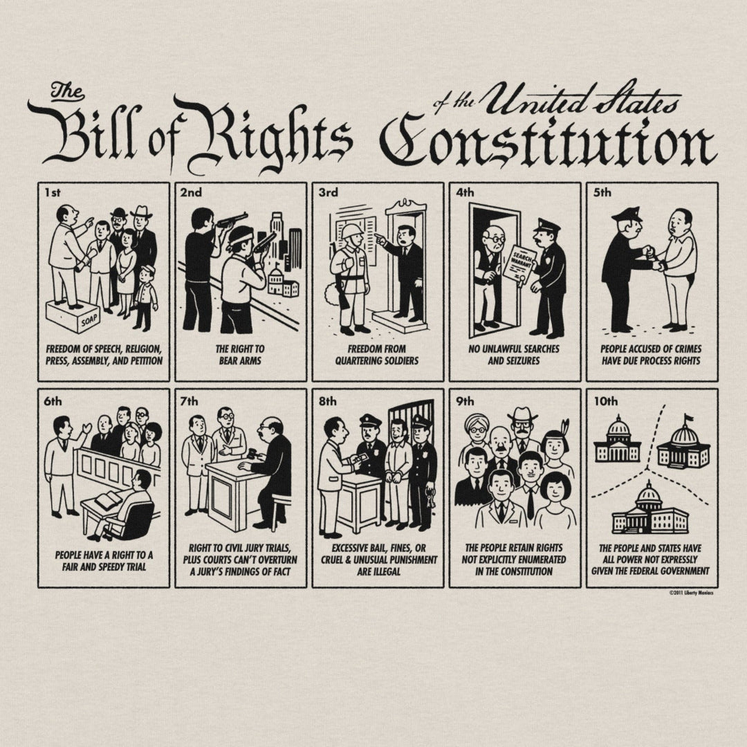 The Illustrated Bill of Rights Graphic Tee graphic by Liberty Maniacs