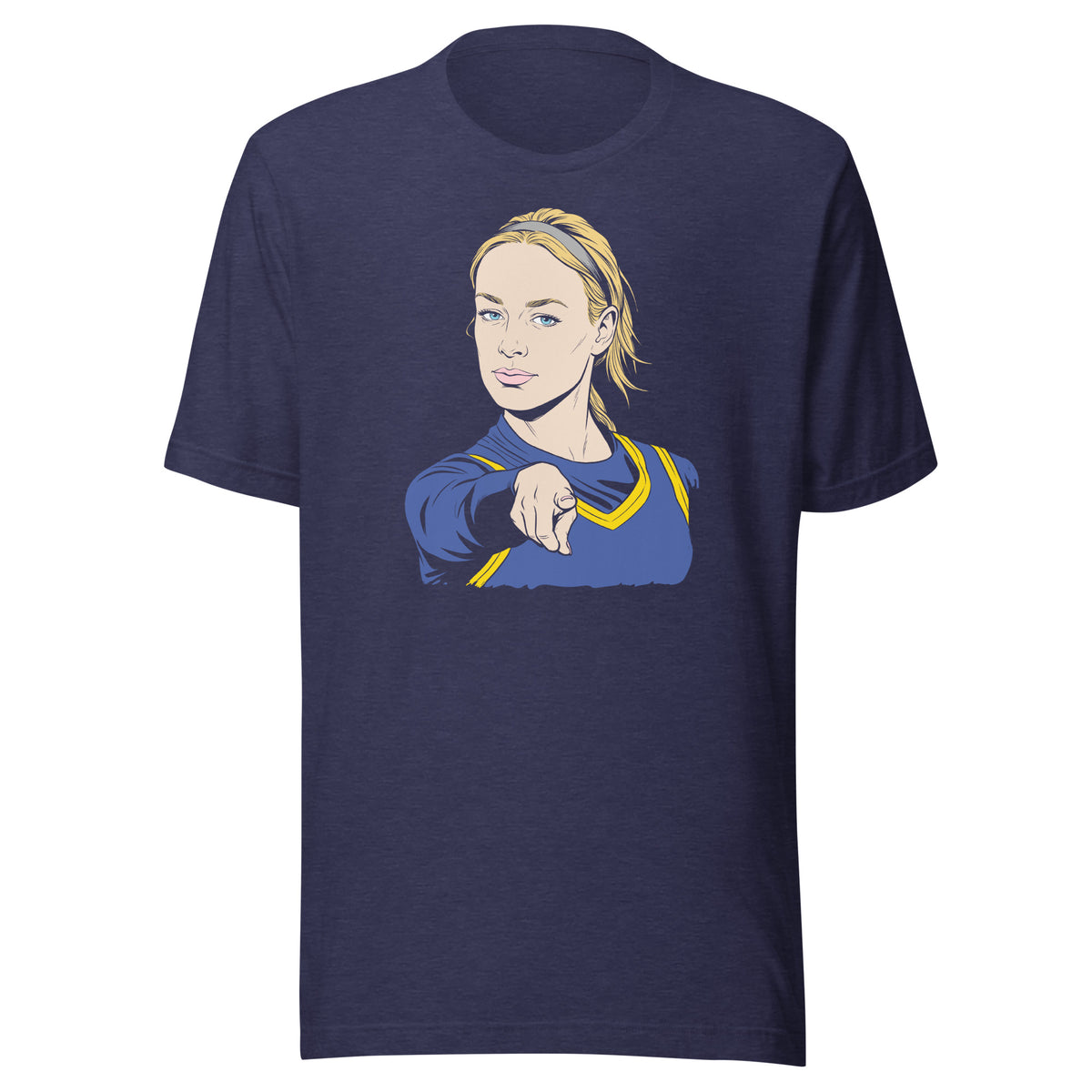 Sophie's Point T-Shirt in Heather Midnight Navy with funny Sophie Cunningham pointing artwork
